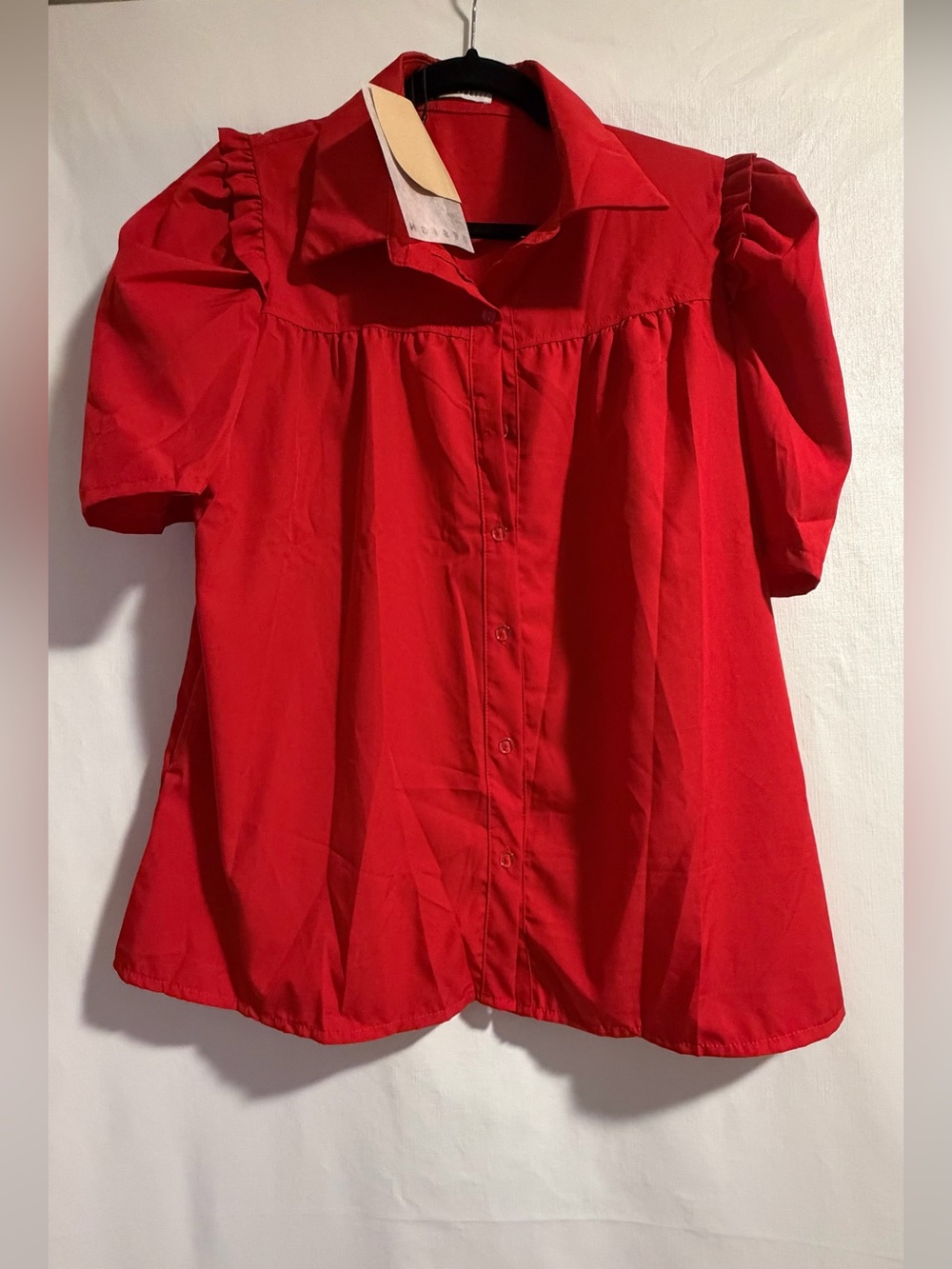 NWT Cherrybetty Red Button-Front Puff Sleeve Blouse